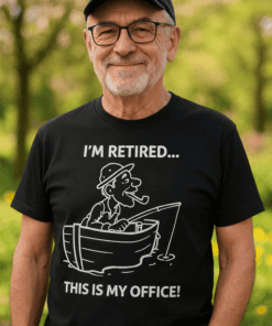 1. Retired fisherman humor T-shirt for men, funny fishing quote, perfect retirement gift.