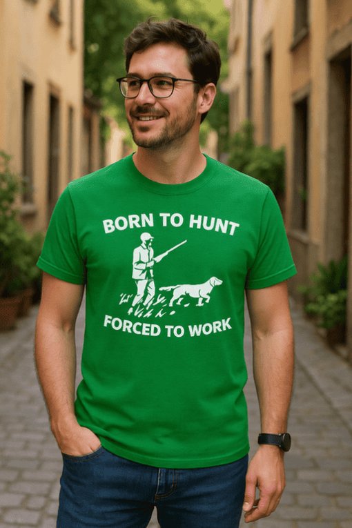 1. Funny hunting dog t-shirt for men, outdoor humor, casual hunting gift.