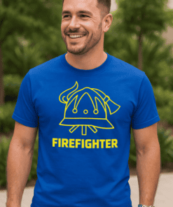 Firefighter graphic T-shirt, blue casual wear for men, firefighter humor, novelty graphic tee, T-shirt Please.