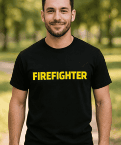 Firefighter t-shirt, emergency responder clothing, firefighter graphic tee, firefighter apparel, firefighting uniform shirt.