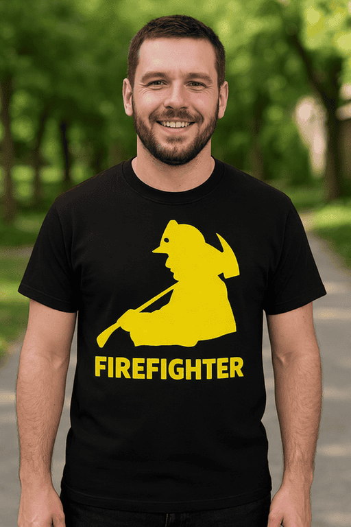 Firefighter silhouette graphic t-shirt for men and women, firefighter costume tee, firefighter gift idea, firefighter T-shirt design.