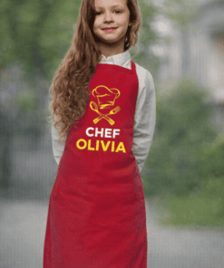 Chef apron with personalized name for kids, chef Olivia, cooking costume for children, Kids chef outfit, customizable kids apron.