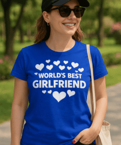 Heart-themed funny girlfriend T-shirt for women, perfect for casual wear and gifting.