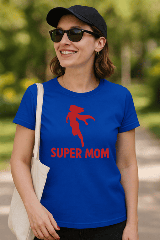 Super mom T-shirt with dinosaur silhouette, perfect for moms who love fun and quirky style, available at T-shirtplease.com.