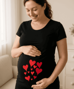 Heart-shaped baby bump pregnancy T-shirt, maternity shirt, pregnancy announcement T-shirt, pregnancy gift, T-shirtplease.com.