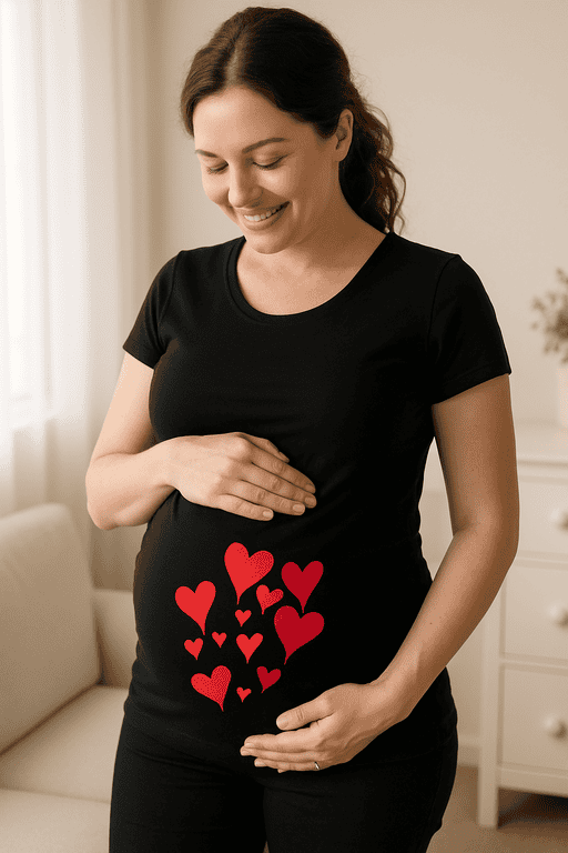 Heart-shaped baby bump pregnancy T-shirt, maternity shirt, pregnancy announcement T-shirt, pregnancy gift, T-shirtplease.com.