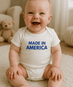 Made in America baby T-shirt, adorable infant clothing, patriotic baby apparel.