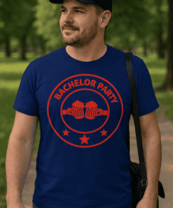 Beer mug bachelor party T-shirt for men, funny party shirt for celebrating at Tshirtplease.com.