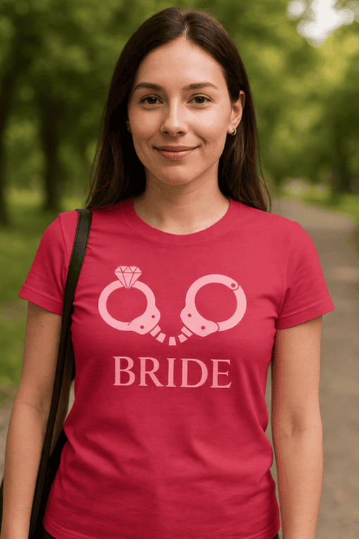 Diamond handcuffs bride T-shirt for wedding or bachelorette party.