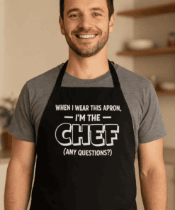 Chef apron with humorous quote, perfect for home chefs and cooking enthusiasts.