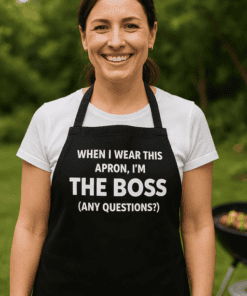 Apron with humorous "Boss" quote for kitchen or BBQ - perfect for cooking enthusiasts.
