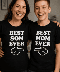 Best Son Ever and Best Mom Ever matching t-shirts for family photos and gifting.