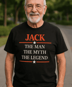 Greatest dad T-shirt with "Jack" - The Man, The Myth, The Legend, perfect for celebrating fatherhood.