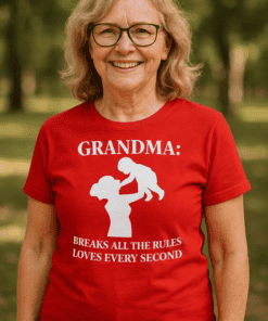 Grandma T-shirt with humorous quote about love and rules, perfect gift for grandmothers who love family.