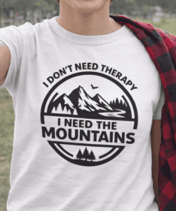 Mountain-themed inspirational t-shirt for outdoor lovers and hikers. Perfect for nature enthusiasts.
