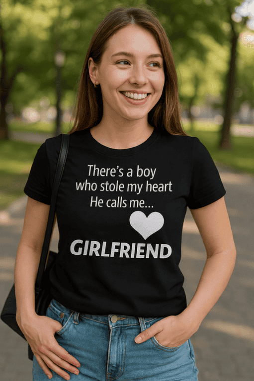 1. Custom girlfriend T-shirt with romantic message for women.