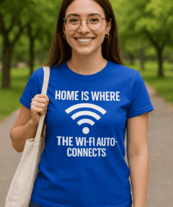 Wireless Wi-Fi humorous slogan T-shirt for women, casual summer top.