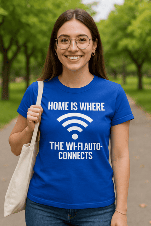 Wireless Wi-Fi humorous slogan T-shirt for women, casual summer top.