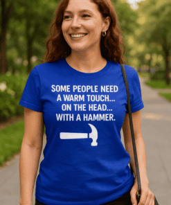 1. Funny graphic tee with humorous hammer joke for women, perfect for casual wear.