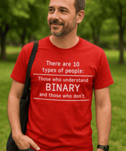 "Binary humor T-shirt for tech enthusiasts and programmers".