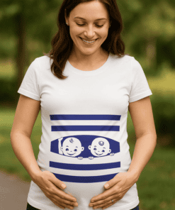 Smile and maternity T-shirt with baby boy and girl graphic, casual pregnancy wear, perfect for moms-to-be.