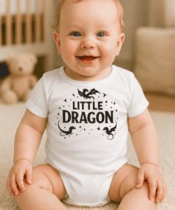 Little dragon baby onesie, adorable infant clothing, fantasy dragon design, cute toddler t-shirt for kids.
