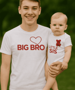 Cute matching family T-shirts for brothers, Big Bro and Little Sis, perfect for sibling photos and family outings.