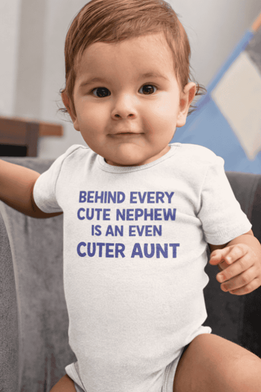 - Adorable baby T-shirt with humorous text about nephews and aunts, perfect for cute kid gifts.