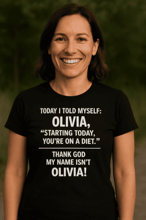 Olive green t-shirt with humorous diet quote, casual wear, funny quote shirt, women’s graphic tee, T-shirtplease.com.