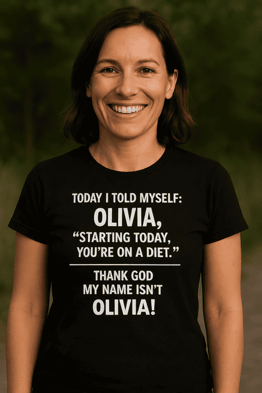 Olive green t-shirt with humorous diet quote, casual wear, funny quote shirt, women’s graphic tee, T-shirtplease.com.