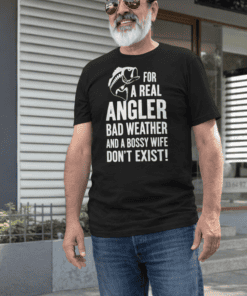 1. Funny angler t-shirt for fishing enthusiasts with humorous fishing quote.