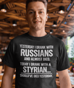 Russian and Syrian humor t-shirt, funny drink statement, casual men's graphic tee, unique gift for friends, novelty apparel.