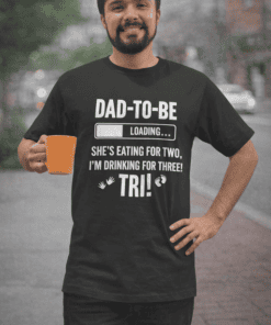 Funny dad-to-be t-shirt for expecting fathers, humorous pregnancy humor, maternity gift idea.