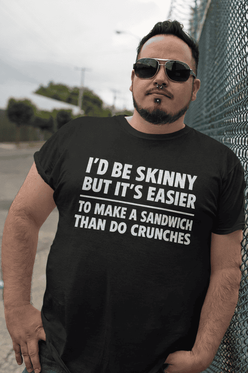 1. Funny men's graphic t-shirt with witty quote about sandwiches and crunches.