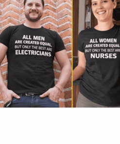 Electrician and nurse matching T-shirts for men and women, unique couple shirts, funny matching couple t-shirts, T-shirtplease.com.