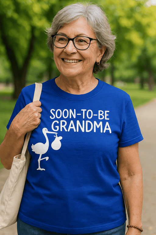 Women’s "Soon-to-be Grandma" t-shirt for expectant grandmothers, fun gift idea, comfortable casual wear.
