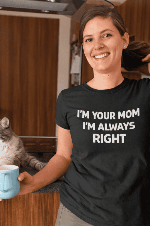 Mom humor T-shirt, funny gift for moms, casual clothing for women, humorous mother-themed tee, trendy mom joke shirt.