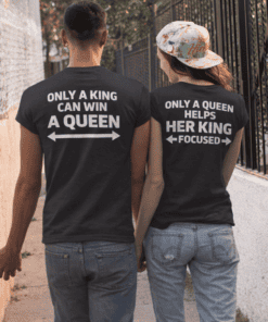 1. Same sex couple wearing matching empowering quote t-shirts for couples.