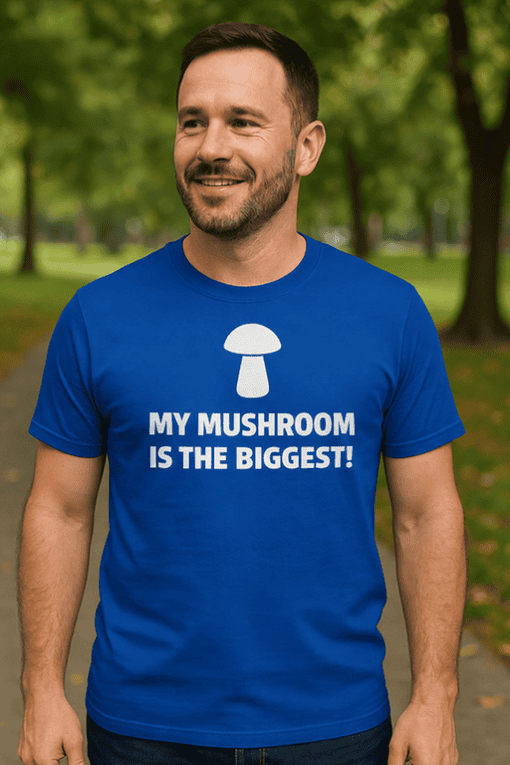 1. Funny mushroom T-shirt for men, humorous quote, casual wear, mushroom lover gift idea.