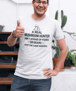 Mushroom hunter t-shirt, funny outdoor camping shirt, nature lover gift idea, casual men's apparel.