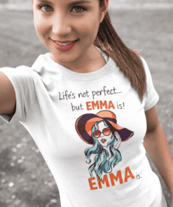 1. Custom personalized Emma graphic T-shirt for women with stylish illustration.