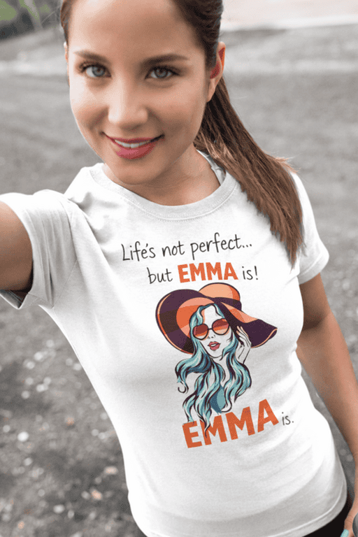 1. Custom personalized Emma graphic T-shirt for women with stylish illustration.