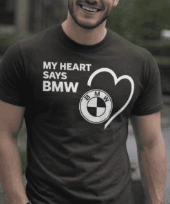 BMW love t-shirt, heartfelt car enthusiast fashion, men's casual graphic tee, automotive lover apparel.