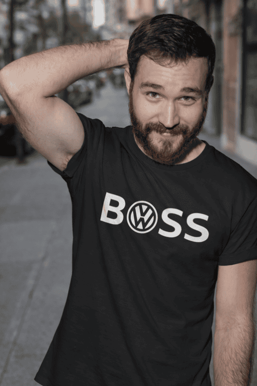 1. Stylish black T-shirt with BOSS VW logo for men.