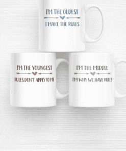 I'm the oldest I make the rules mug, family funny quote coffee cup, personalized gift for parents and grandparents, humorous kitchen mug.