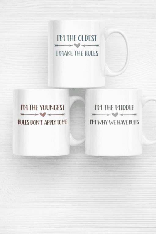 I'm the oldest I make the rules mug, family funny quote coffee cup, personalized gift for parents and grandparents, humorous kitchen mug.
