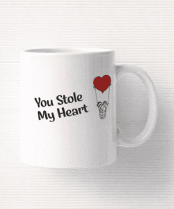 Heart stole mug with love message, cute Valentine's Day gift, romantic heart mug design, T-shirtplease.com exclusive product.