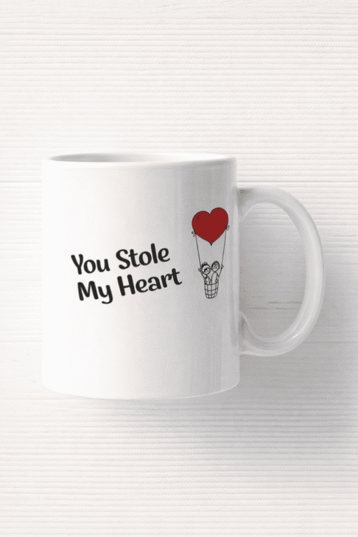Heart stole mug with love message, cute Valentine's Day gift, romantic heart mug design, T-shirtplease.com exclusive product.
