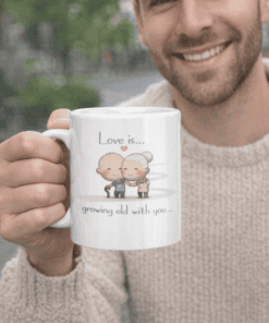 1. Cute couple love mug with cartoon old couple, perfect for anniversary or gift.
