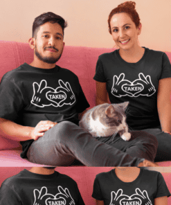 - Casual couple matching T-shirts with "TAKEN" message, perfect for couples and friends.